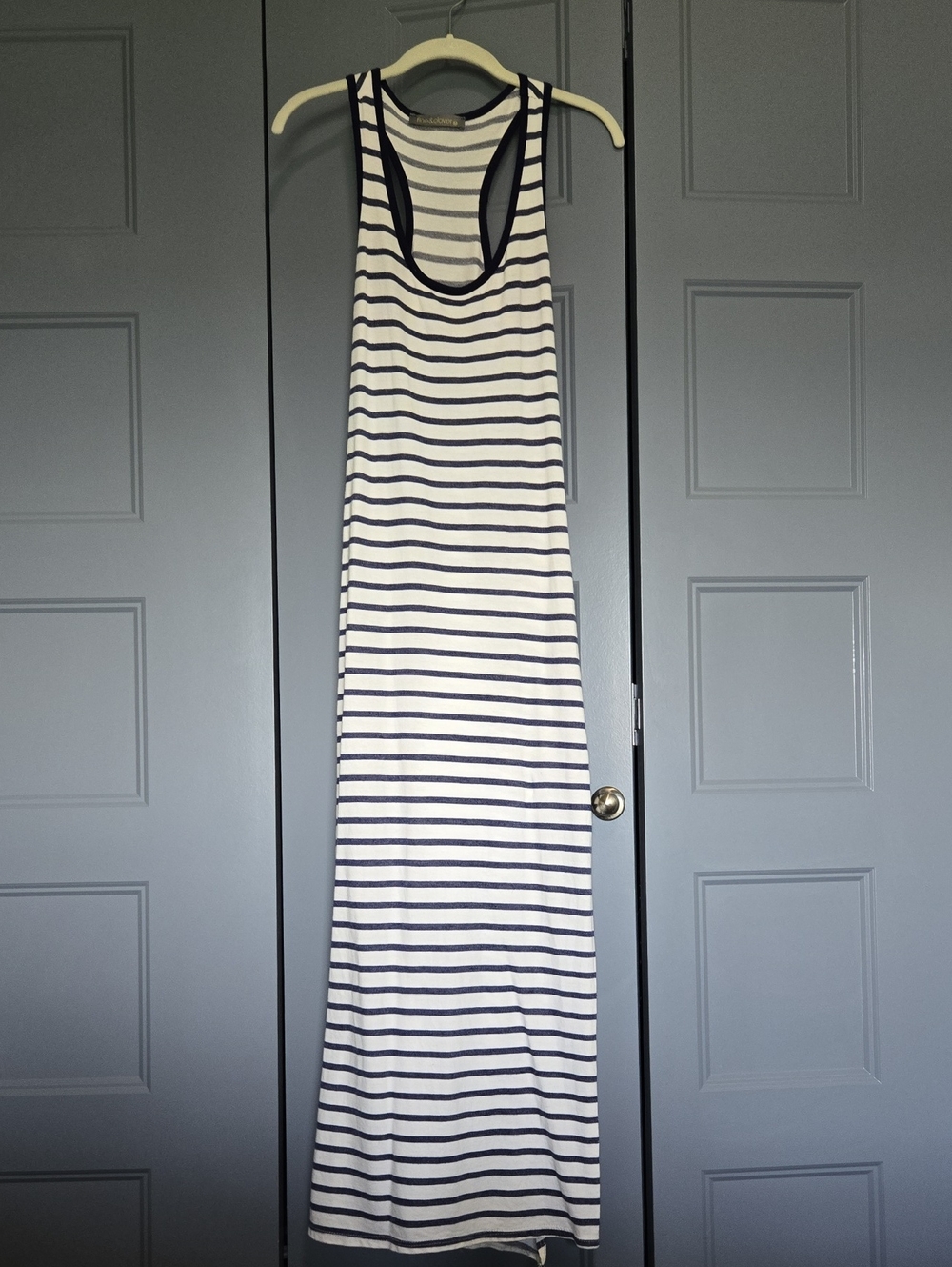 finn & clover Navy and White Striped Racerback Maxi Dress